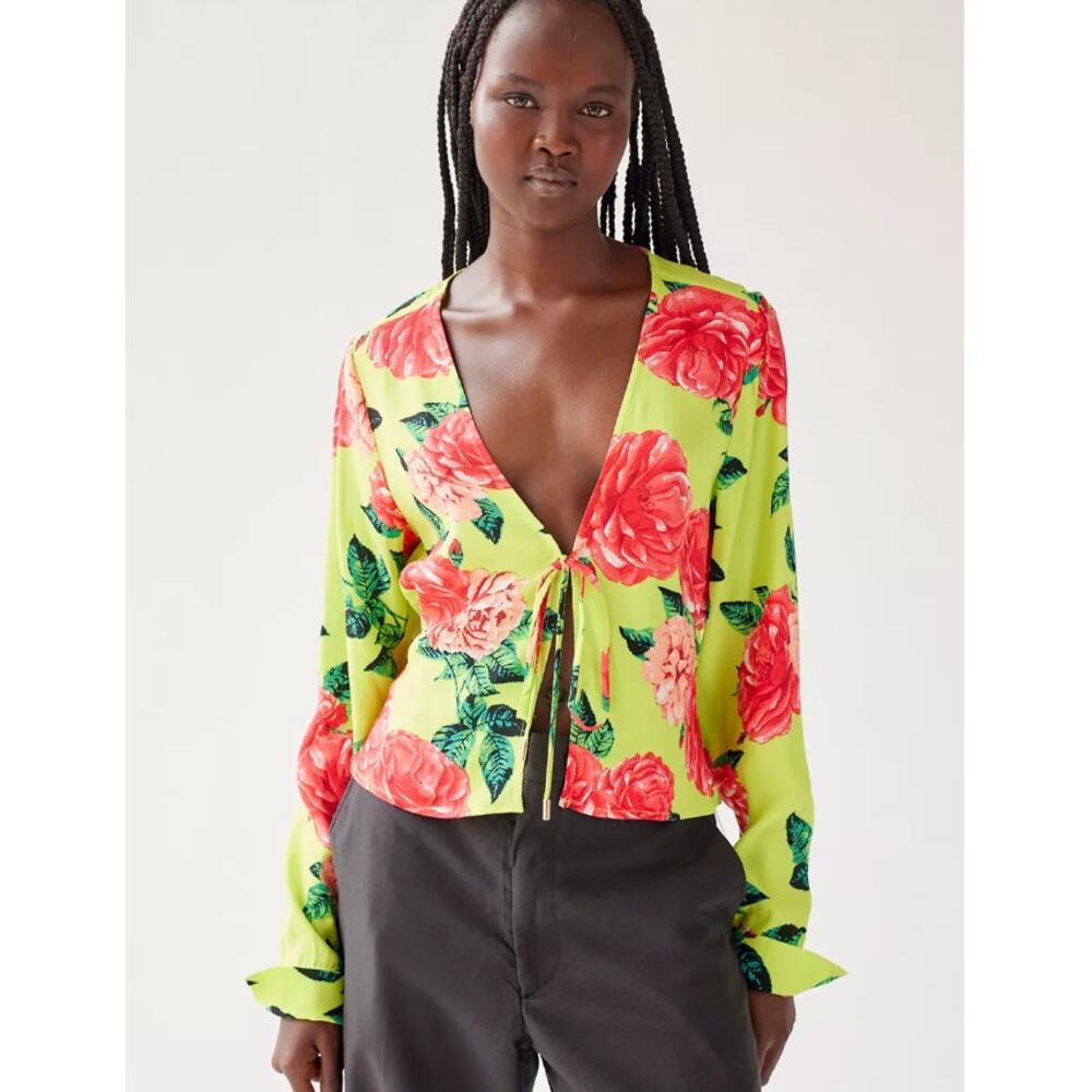 Urban Outfitters AFRM Yamila Printed Flyaway Top Small Floral Multi NWT